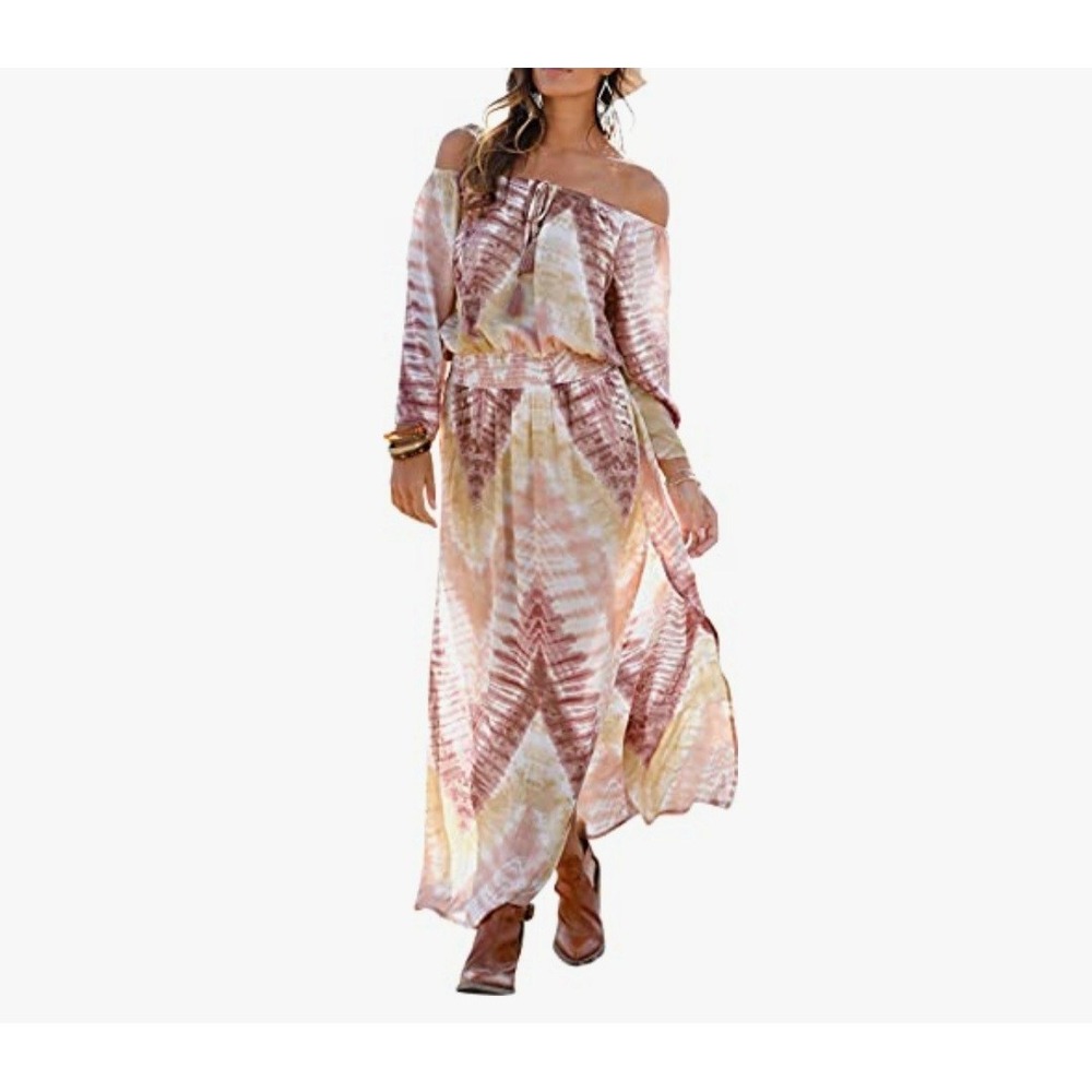Lascana Venus Tie Dye‎ Dress Women's XL Maxi Off Shoulder Beach Vacation Resort